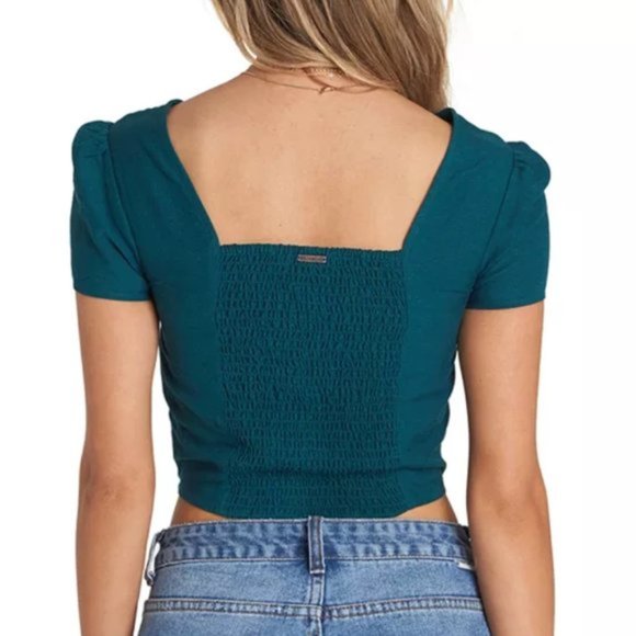 NWOT BILLABONG Something Special Smocked Bodice Button Down Linen Crop - Large - Picture 2 of 8